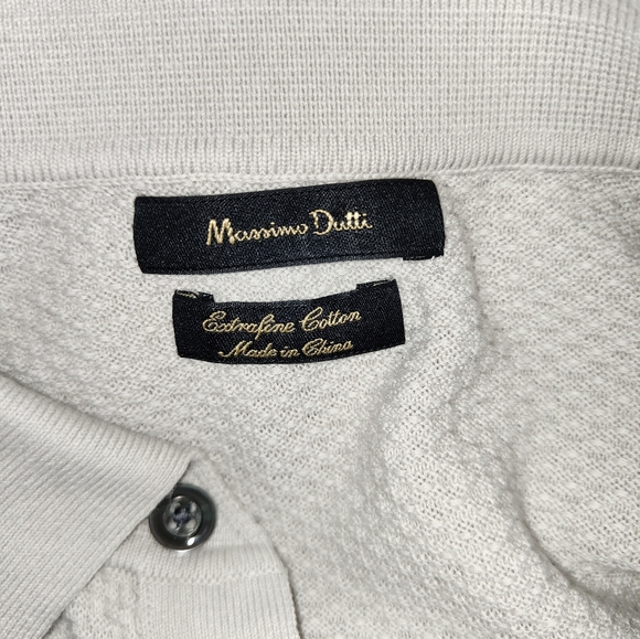Massimo Dutti Grey Waffle Knit Polo Shirt Size XL Extra Fine Cotton - Picture 8 of 10